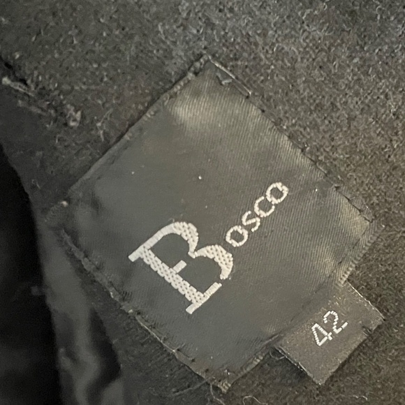 Vintage Bosco Men’s dress coat Pea coat Pockets Black Charcoal Wool blend Sz 42 - Picture 4 of 13